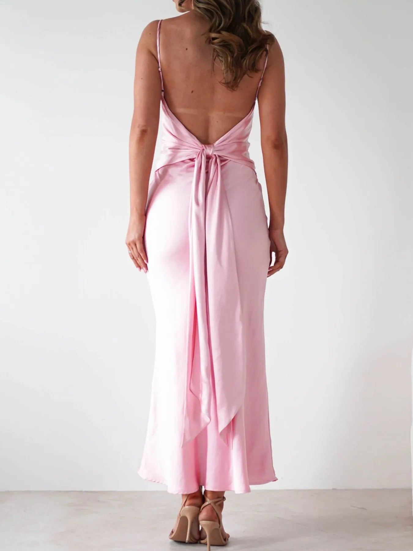 Satin Backless Cami Dress Pink / L