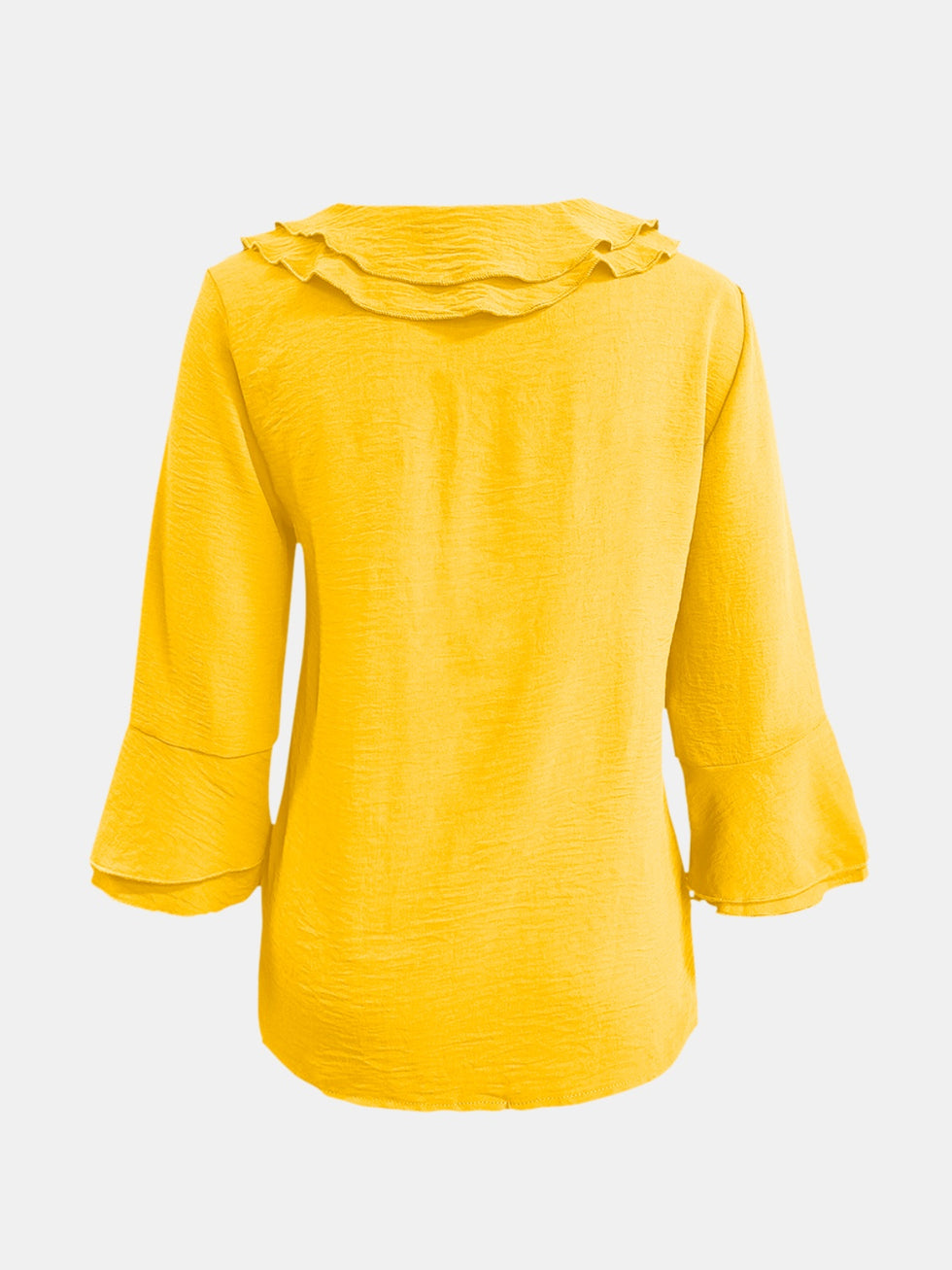 Rose Crinkle Collared V-Neck Bubble Sleeve Flowy Blouse main image 1