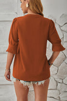 Notched Half Sleeve Blouse - Charming Charlie