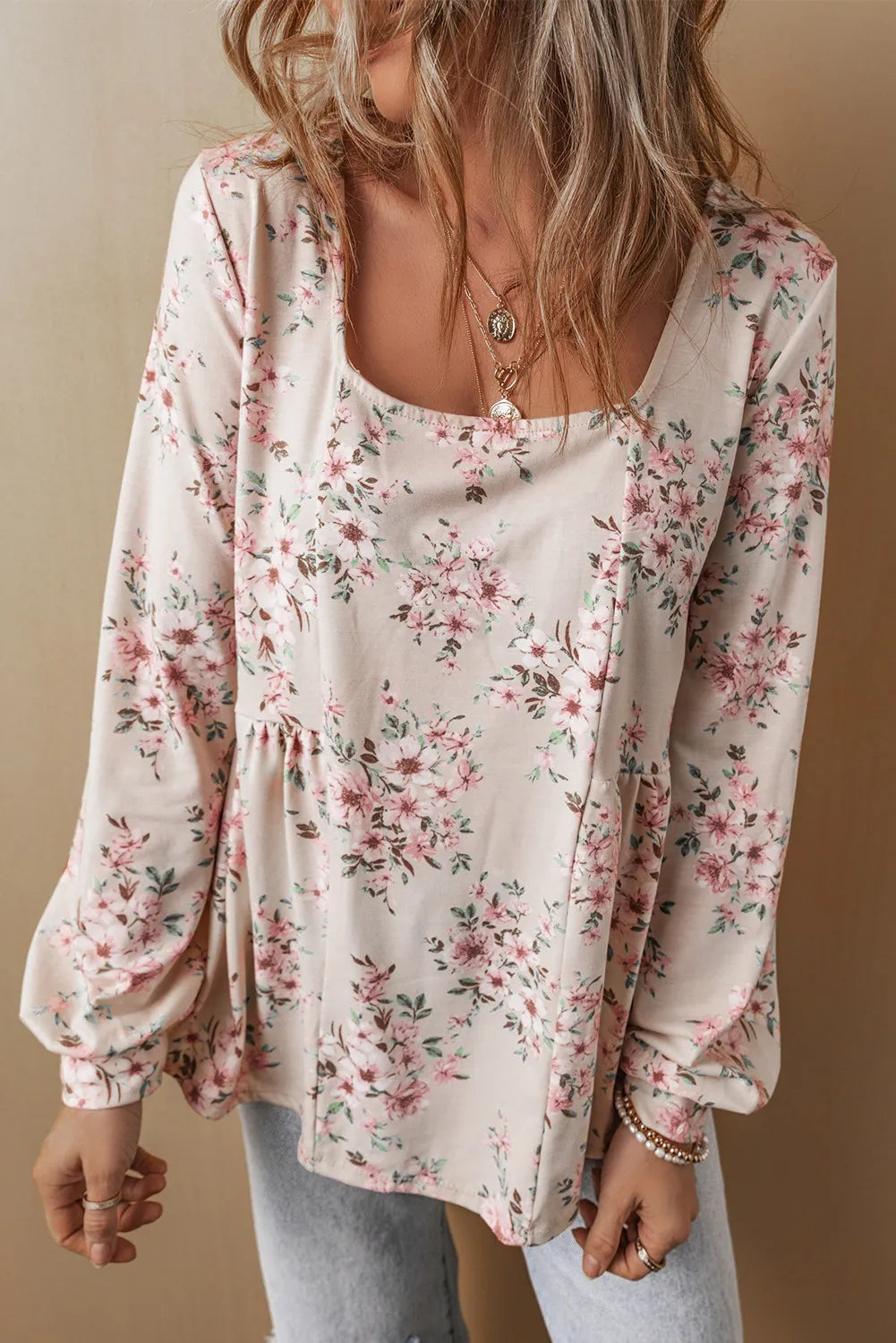 Printed Square Neck Long Sleeve Blouse - Charming Charlie