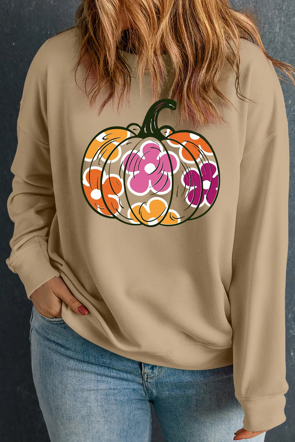 Plus Size Pumpkin Graphic Dropped Shoulder Sweatshirt - Charming Charlie