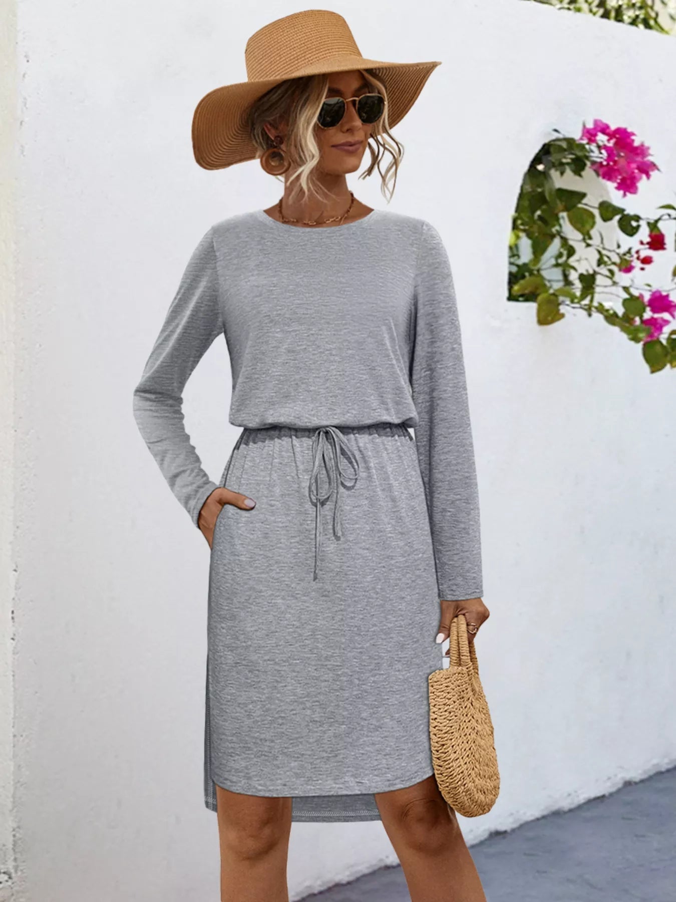 drawstring midi dress Long Sleeve Drawstring Midi Dress – Charming Charlie