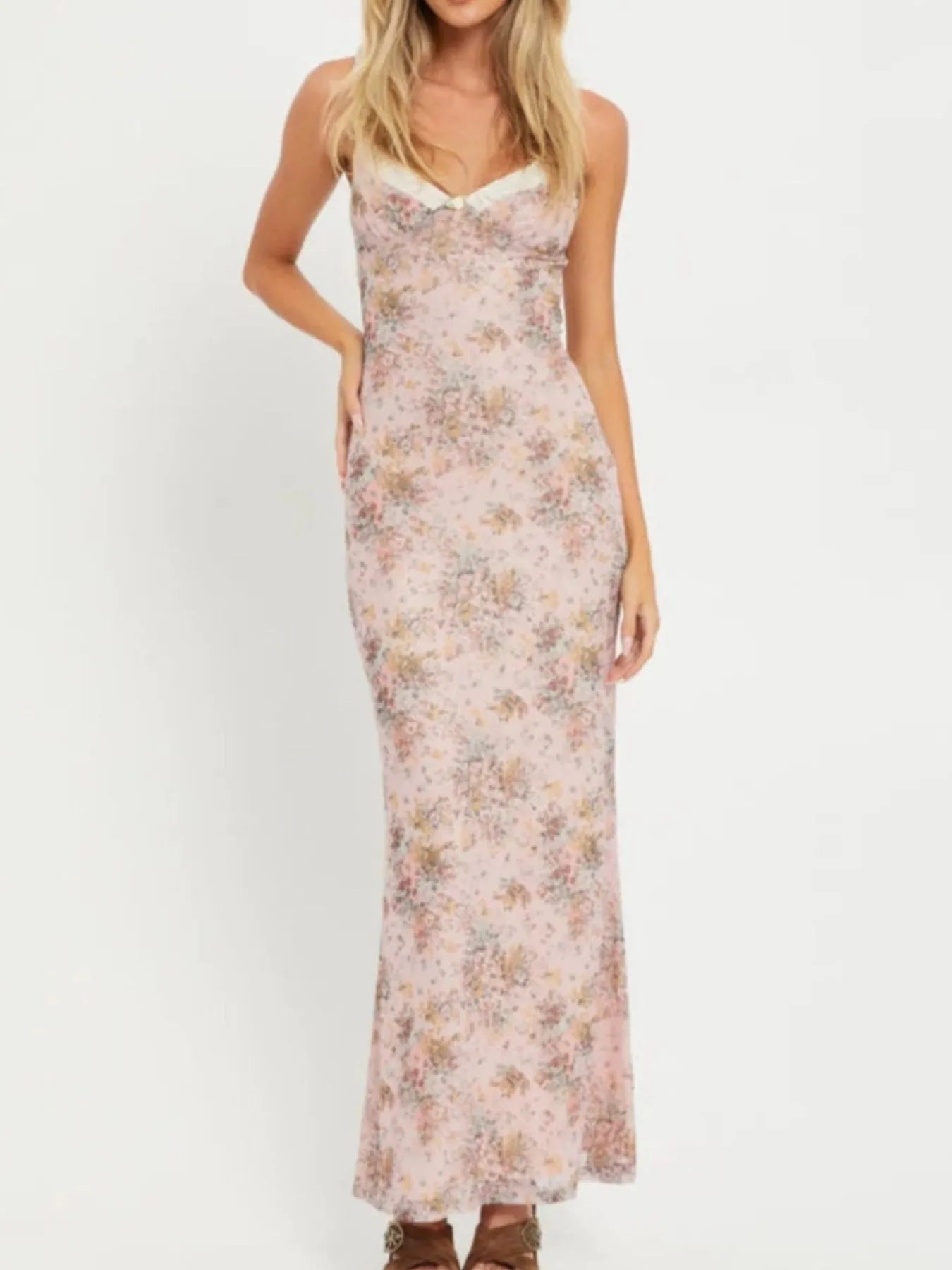 Floral Print Maxi Cami Dress with V-Neck Charming Charlie Floral Print Maxi Cami Dress with V-Neck Charming Charlie