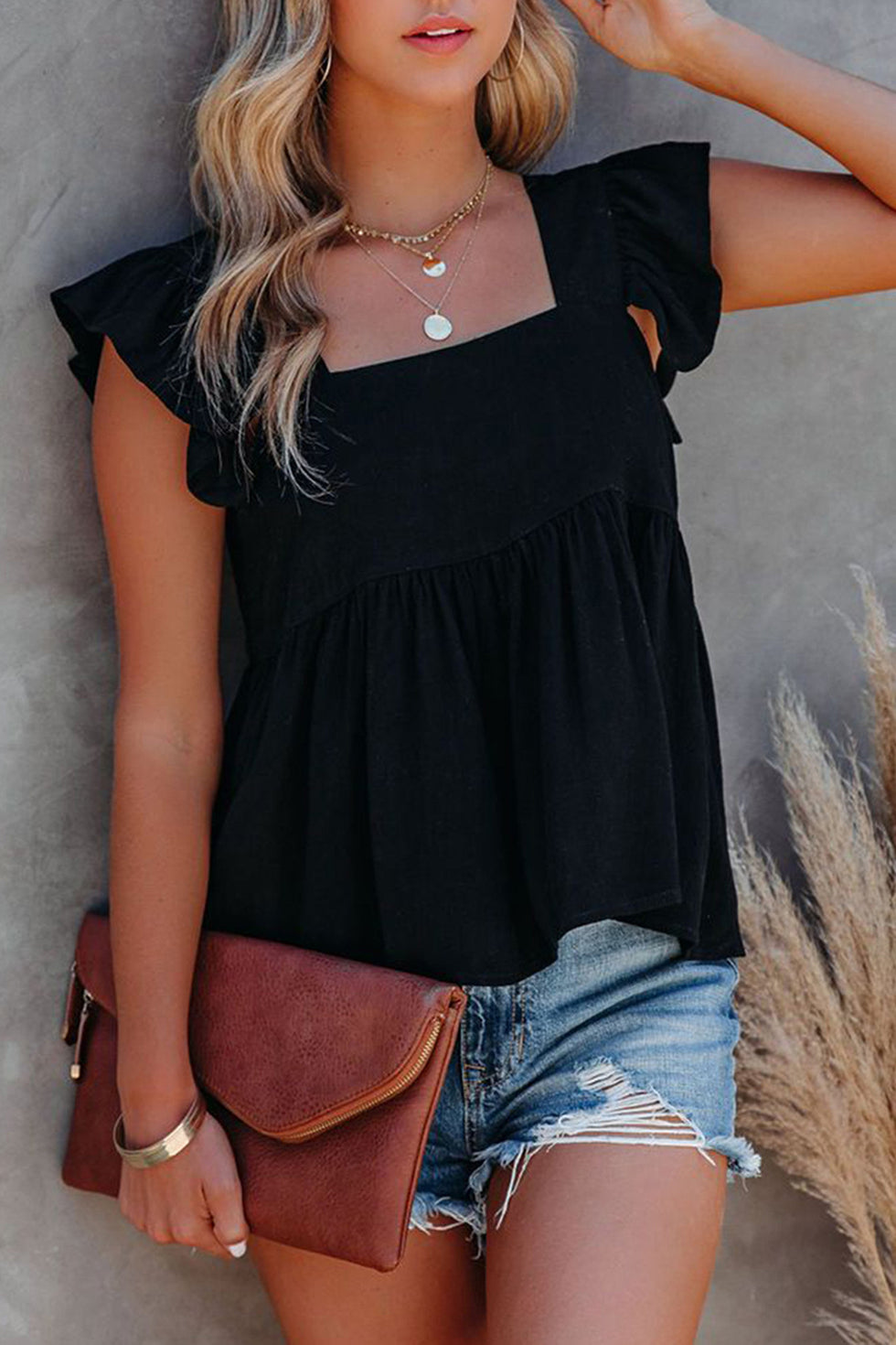 Man, Am I the Greatest Scalloped Square Neck Blouse