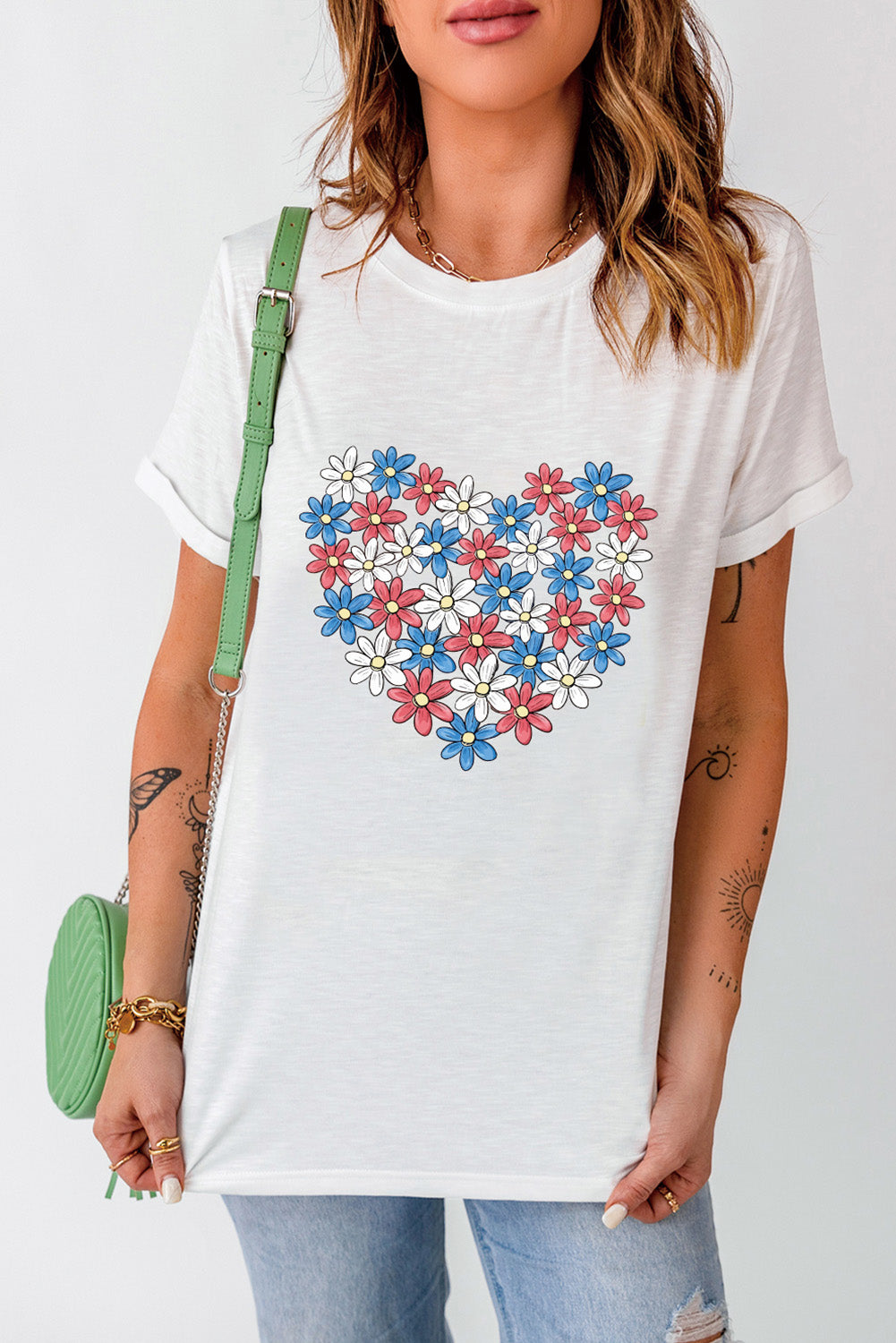 Flower Graphic Round Neck Short Sleeve T-Shirt - Charming Charlie