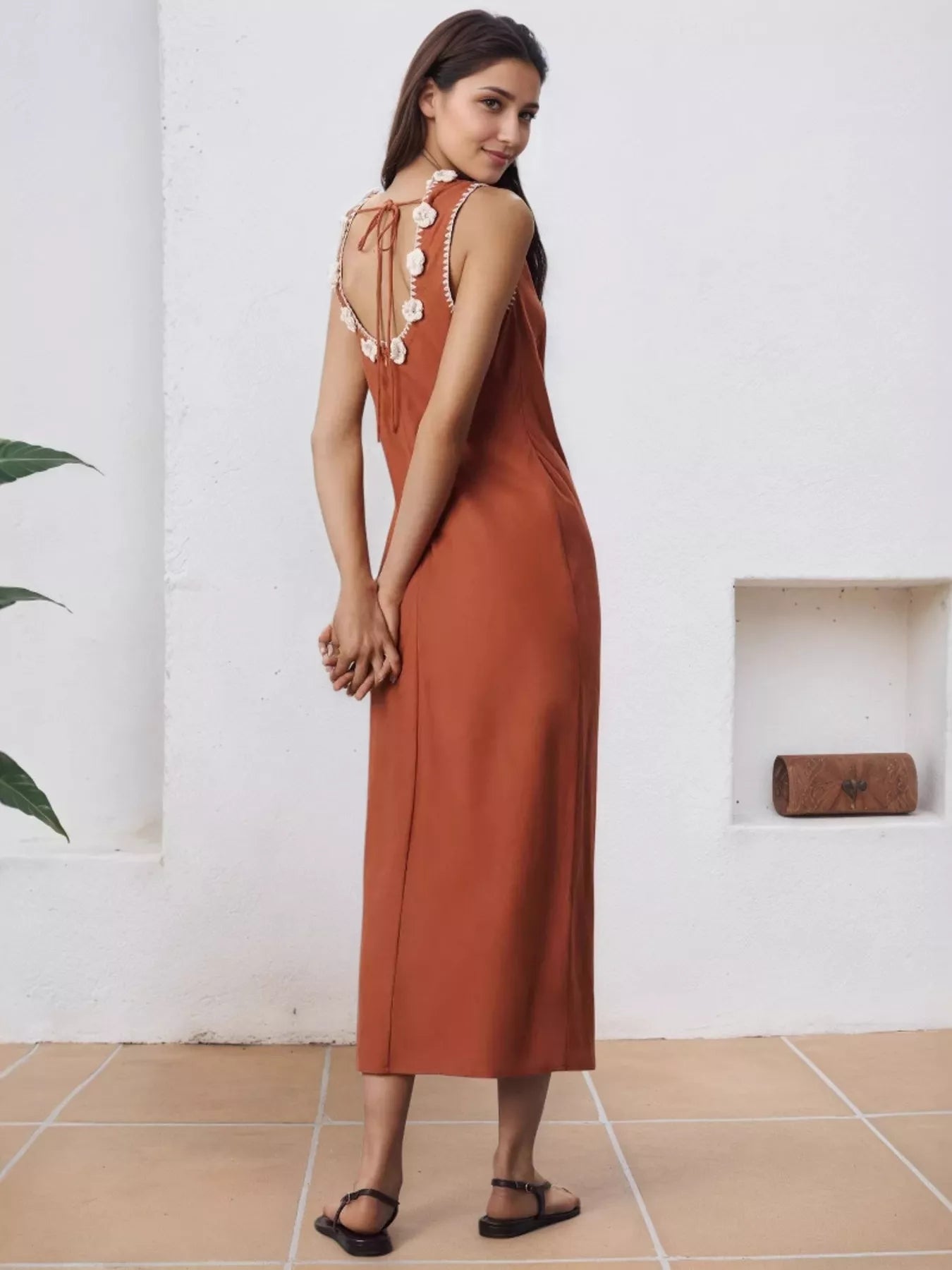 knee length dresses for ladies Marcella | Marvin Dress | Red Midi Dress | Square Neck Tank | Wedding Guest | Ponte A-Line | Size L | Fitted Bodice main image 0