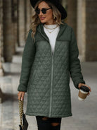 Texture Zip Up Long Sleeve Hooded Coat - Charming Charlie