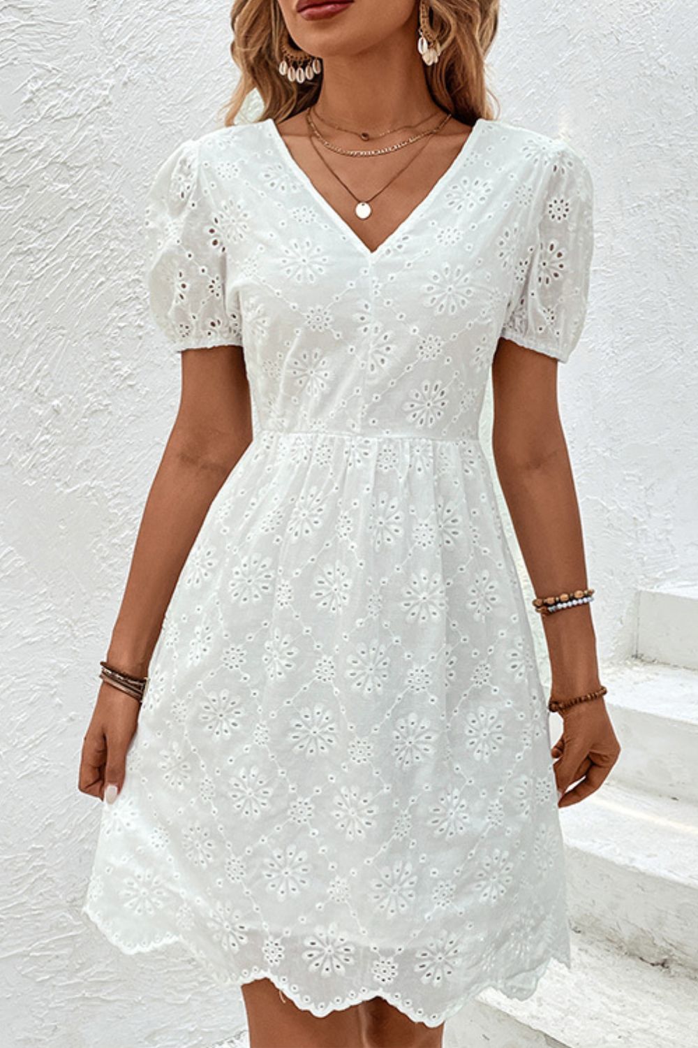 Tied V-Neck Short Sleeve Mini Dress - Charming Charlie