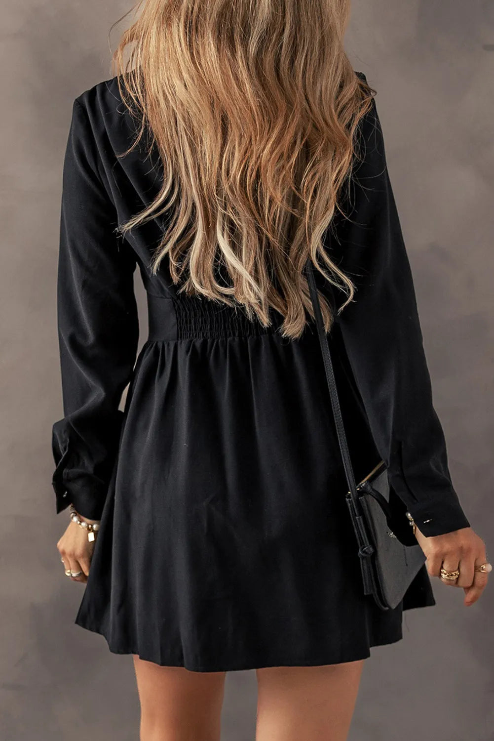long sleeve ruched button up dress PrettyLittleThing Women's Faux Suede Long Sleeve Ruched Button Up Mini Dress in Taupe