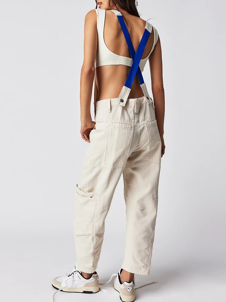 Spaghetti Strap Denim Overalls With Pockets