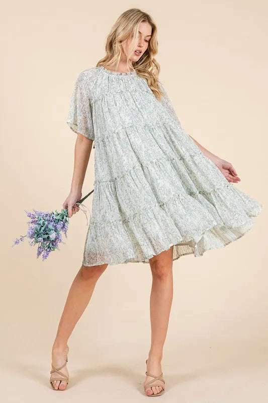 sheer ruffle mini dress Lime 'N' Chili Ditsy Floral Print Sheer Ruffle Detail Mini Dress