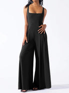 Square Neck Wide Strap Jumpsuit - Charming Charlie