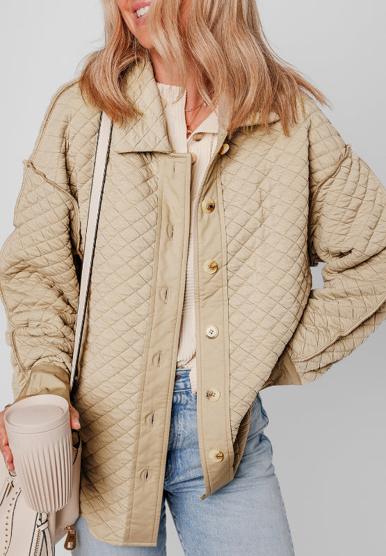 Exposed Seam Collared Neck Button Up Shacket - Charming Charlie