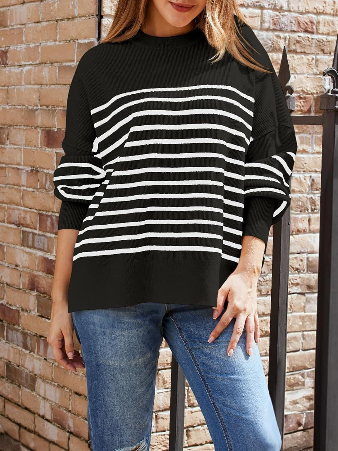 Striped Round Neck Long Sleeve Sweatshirt - Charming Charlie