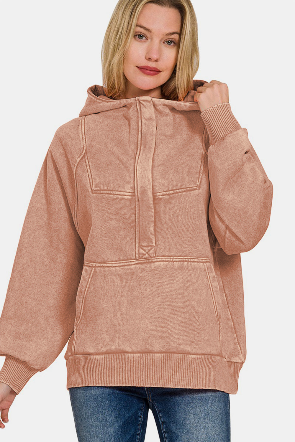 Zenana Acid Wash Fleece Kangaroo Hoodie – Charming Charlie