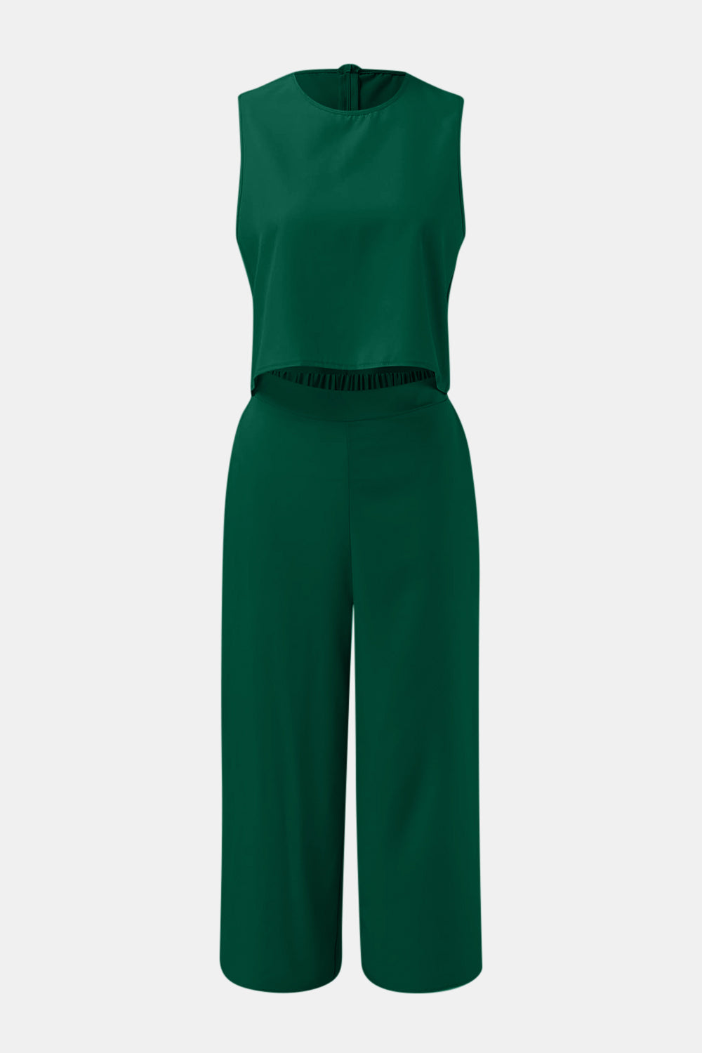 Round Neck Top and Wide Leg Pants Set - Charming Charlie