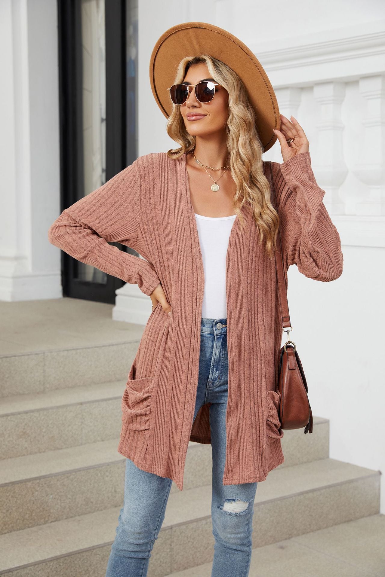 Pocketed Open Front Long Sleeve Cardigan - Charming Charlie