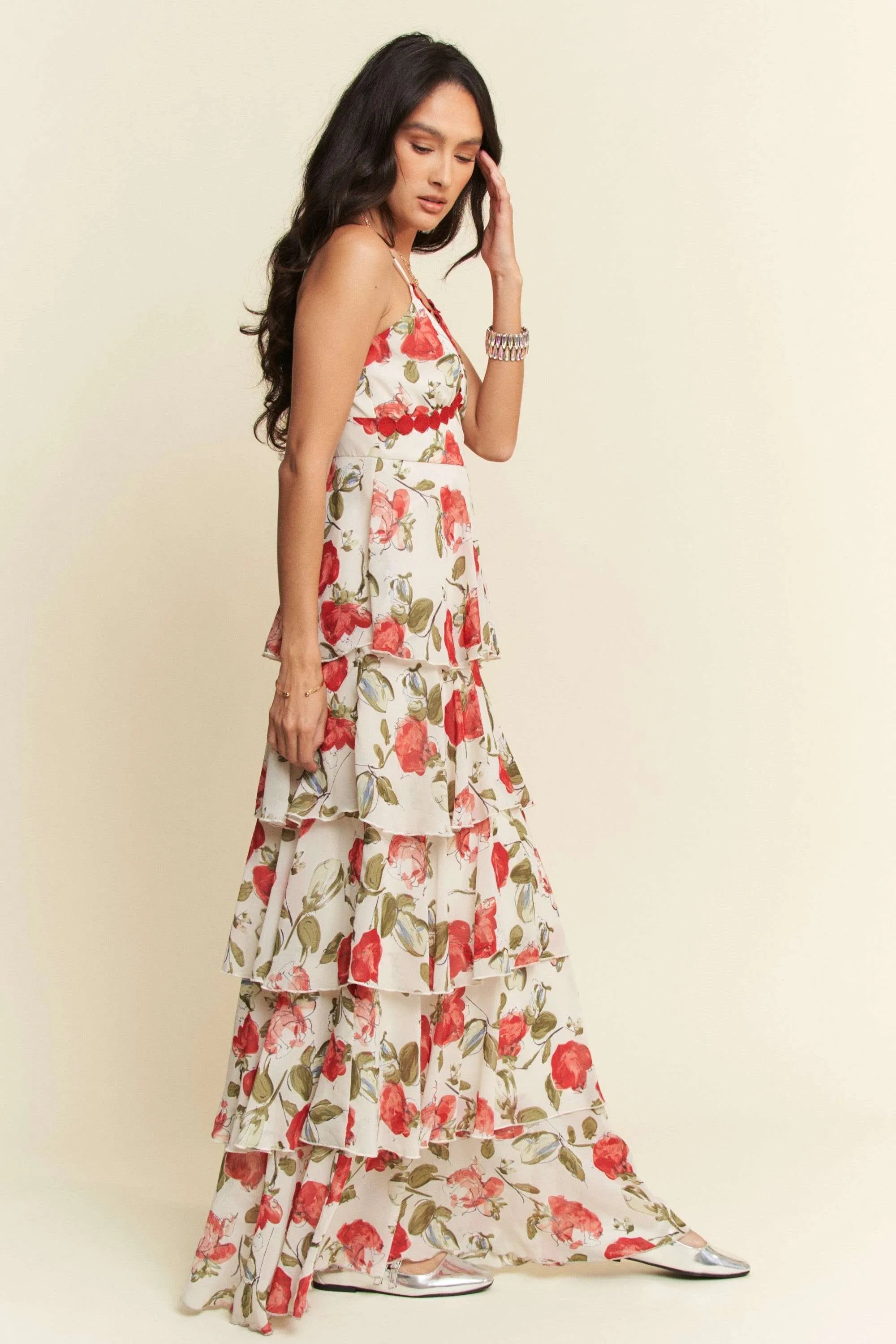 Davi & Dani Contrast Ring Lace Layered Ruffle Maxi Cami Dress Charming Charlie Davi & Dani Contrast Ring Lace Layered Ruffle Maxi Cami Dress Charming Charlie