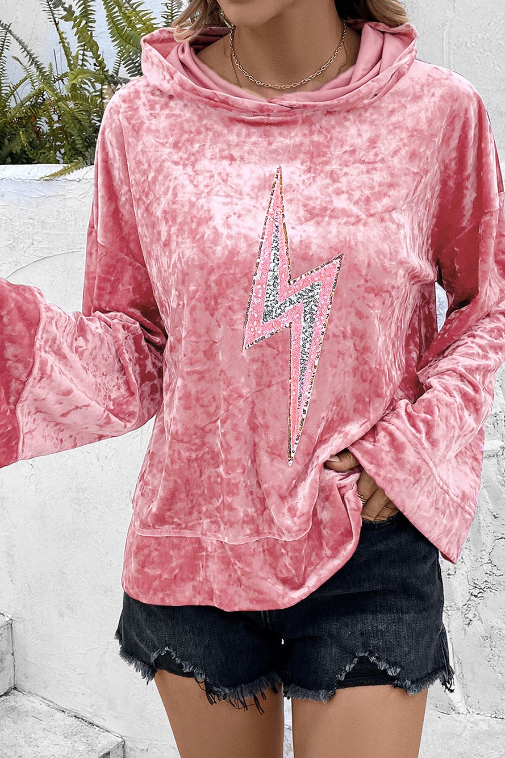 Thunderbolt Sequin Long Sleeve Hoodie - Charming Charlie
