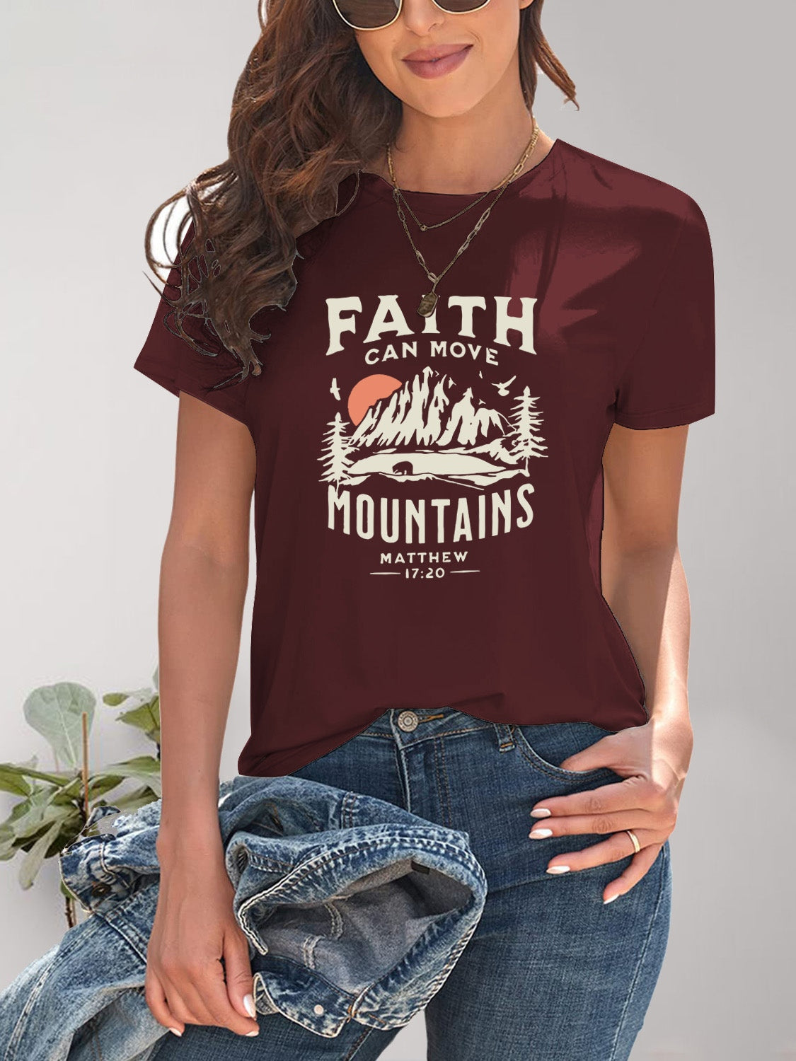 Graphic Round Neck Short Sleeve T-Shirt - Charming Charlie
