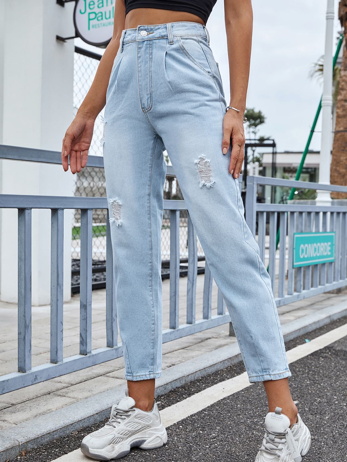 Distressed Straight Jeans with Pockets - Charming Charlie
