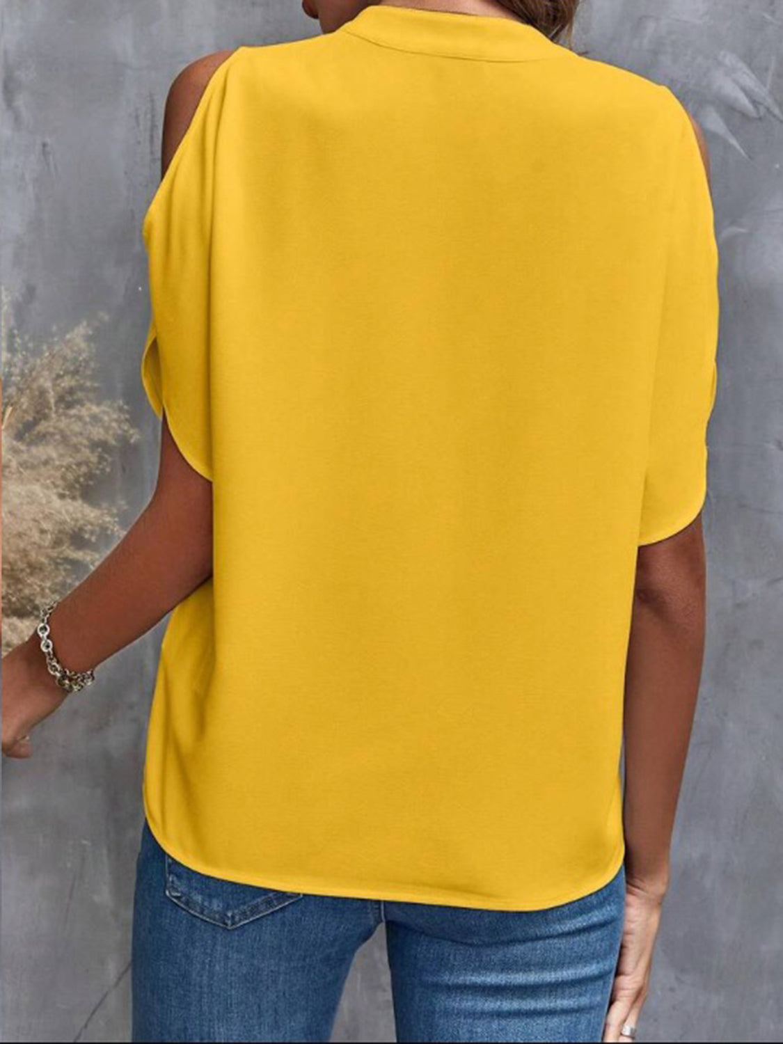 Notched Cold Shoulder Half Sleeve Blouse - Charming Charlie