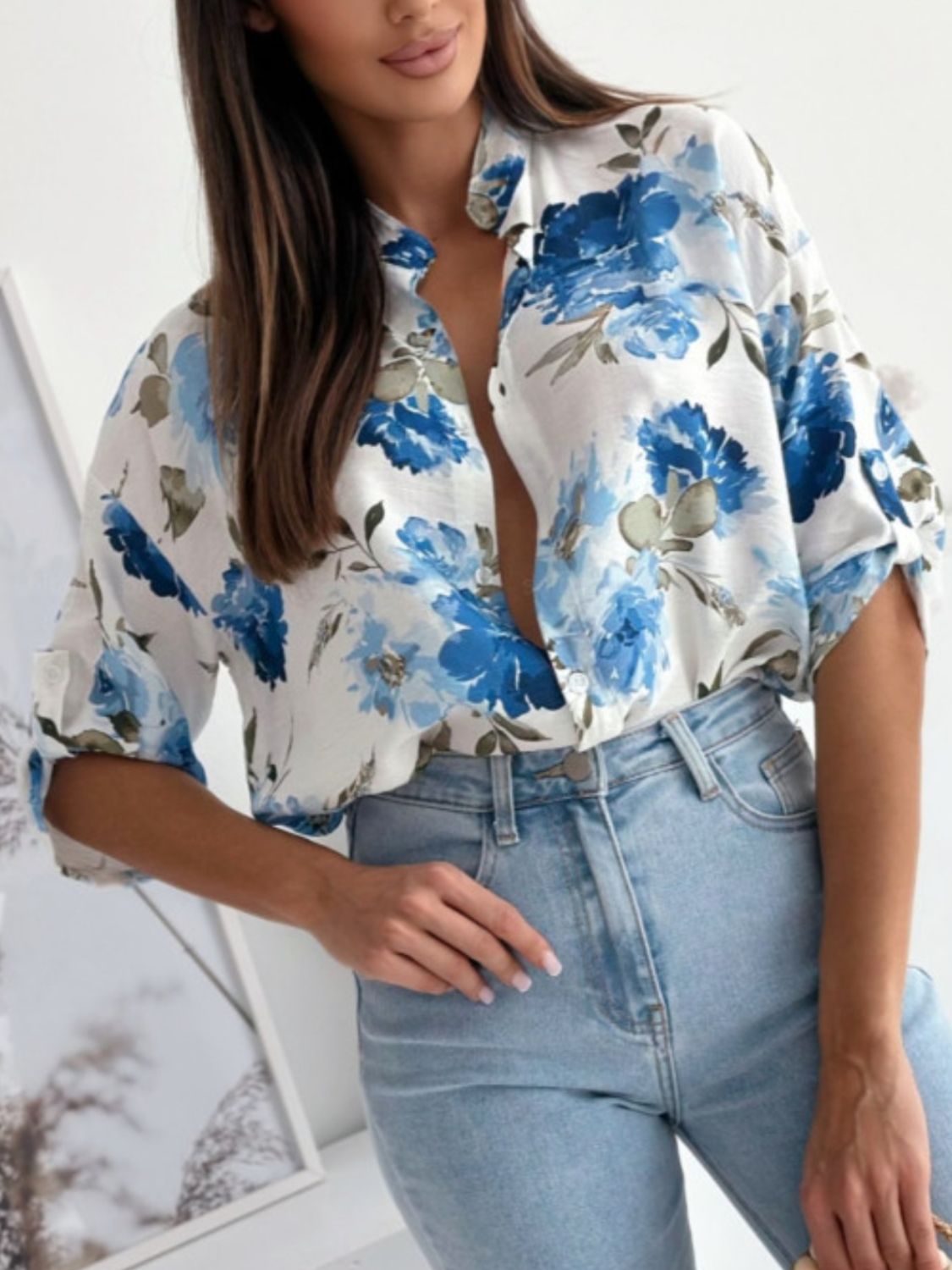 Printed Button Up Half Sleeve Shirt - Charming Charlie
