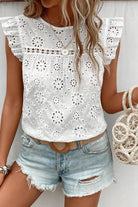 Eyelet Round Neck Cap Sleeve Blouse - Charming Charlie