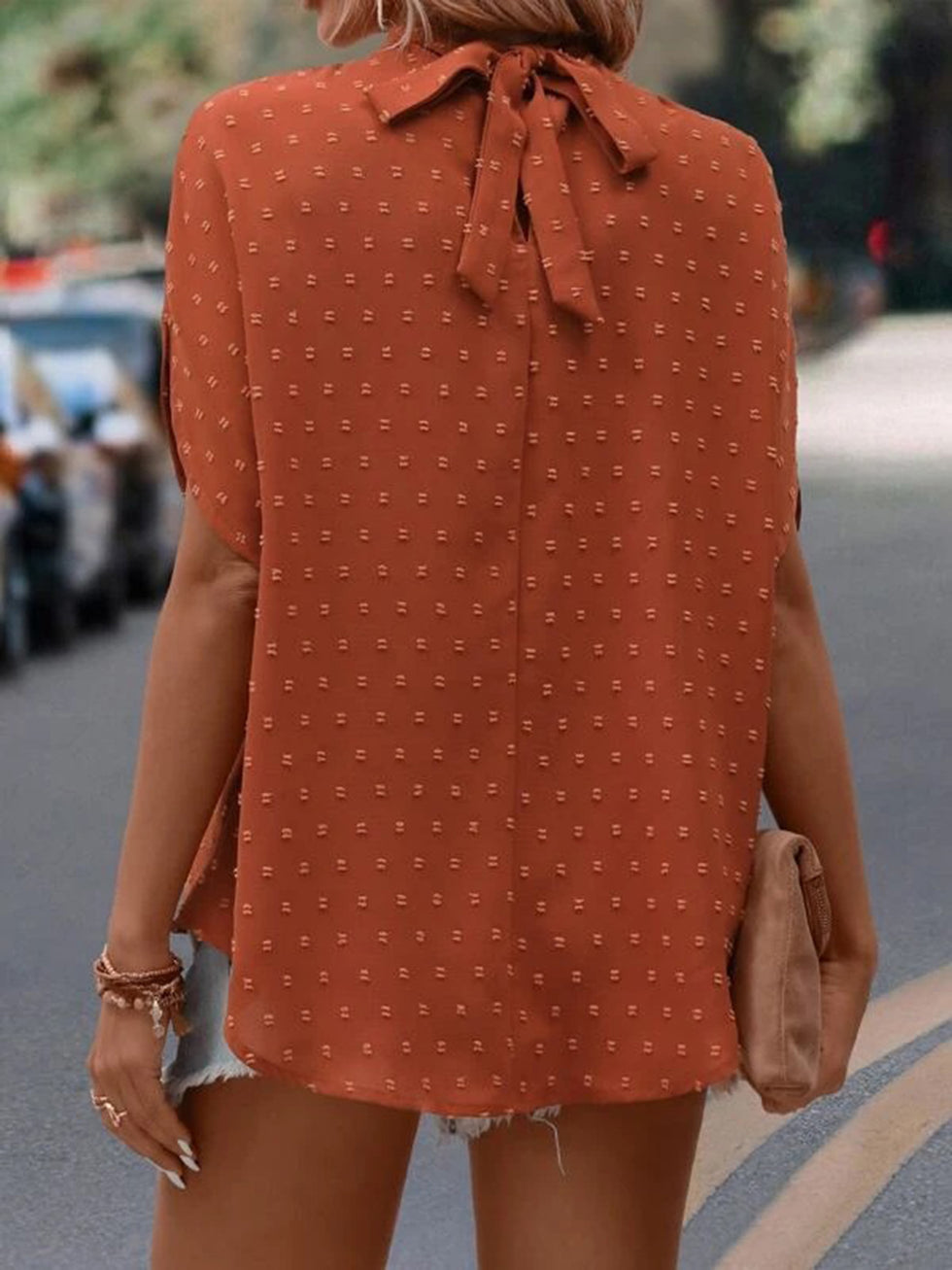 Culture Code Laura Swiss Dot Mock Neck Blouse (S-3X) main image 0