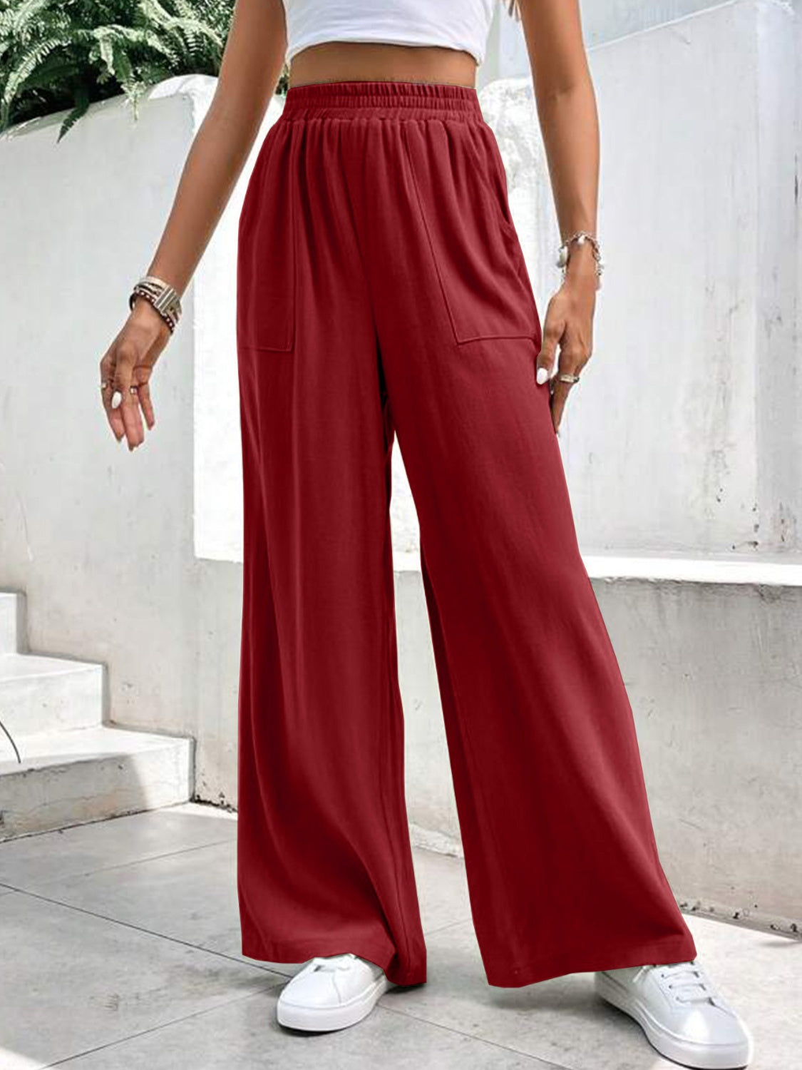 High Waist Wide Leg Pants with Pockets - Charming Charlie