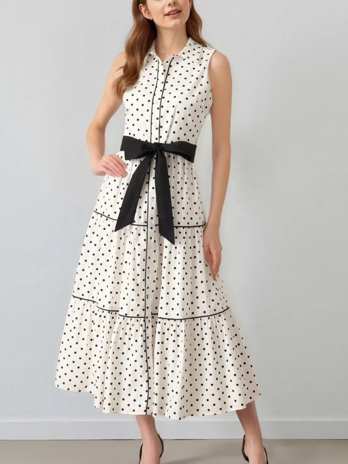 Polka Dot Sleeveless Midi Shirt Dress Charming Charlie Polka Dot Sleeveless Midi Shirt Dress Charming Charlie