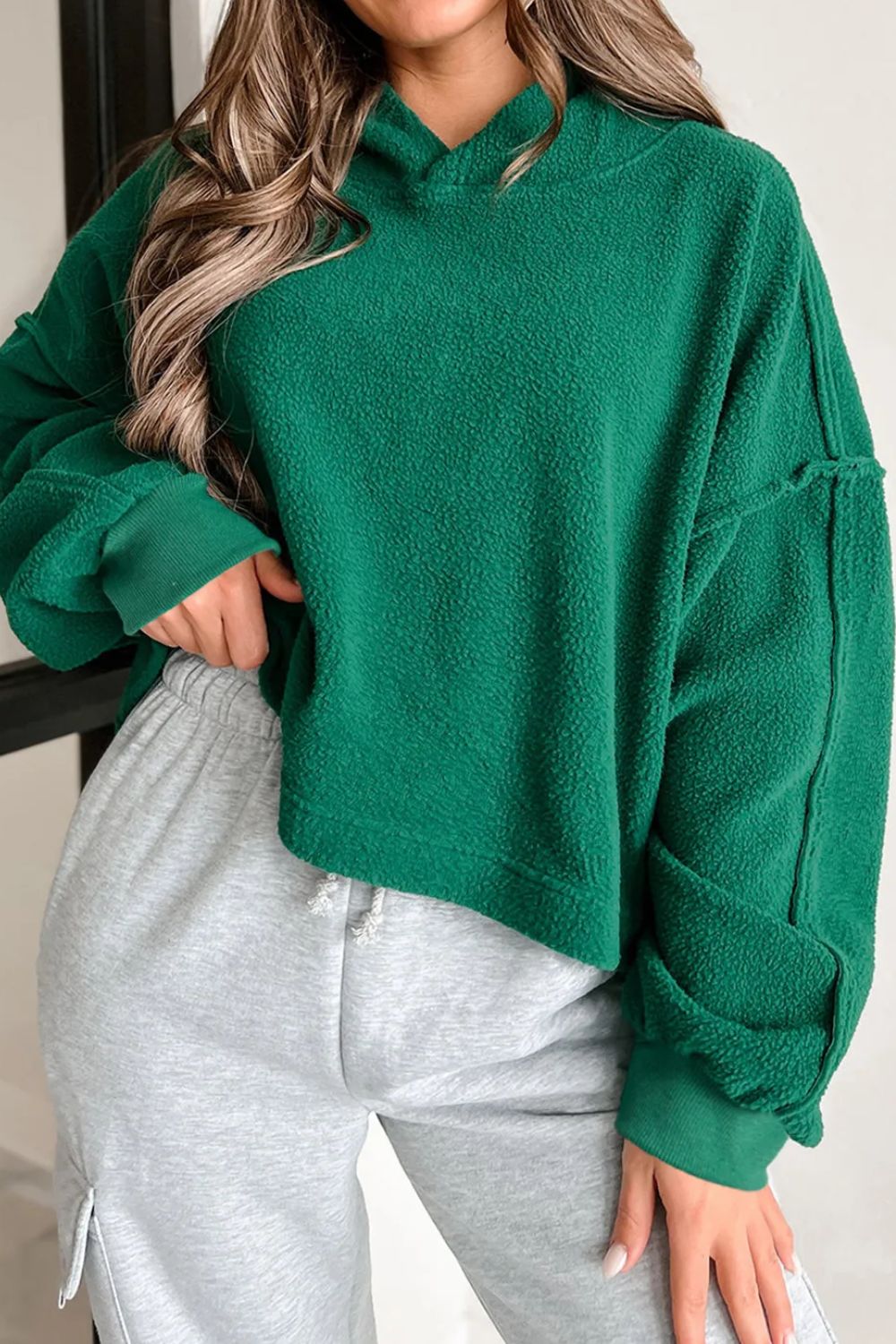 Exposed Seam Long Sleeve Hoodie - Charming Charlie