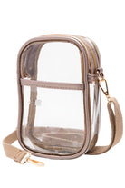 Bronze Clear Crossbody Stadium Bag combines functionality with compliance, featuring a fully transparent design that meets most stadium security requirements. Its lightweight construction and adjustable crossbody strap provide comfort and ease of use, allowing quick access to your essentials while keeping them visible for hassle-free entry. Ideal for sports events, concerts, and venues with strict bag policies. 
