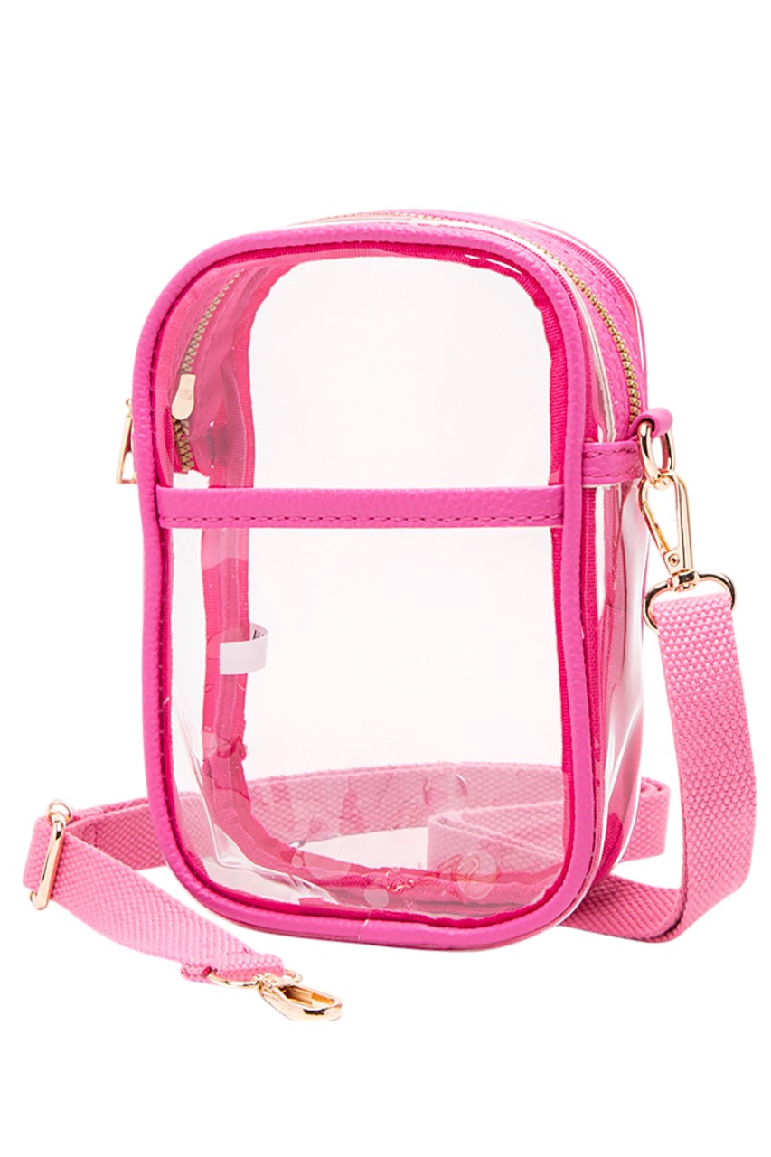 Fuchsia Clear Crossbody Stadium Bag combines functionality with compliance, featuring a fully transparent design that meets most stadium security requirements. Its lightweight construction and adjustable crossbody strap provide comfort and ease of use, allowing quick access to your essentials while keeping them visible for hassle-free entry. Ideal for sports events, concerts, and venues with strict bag policies. 