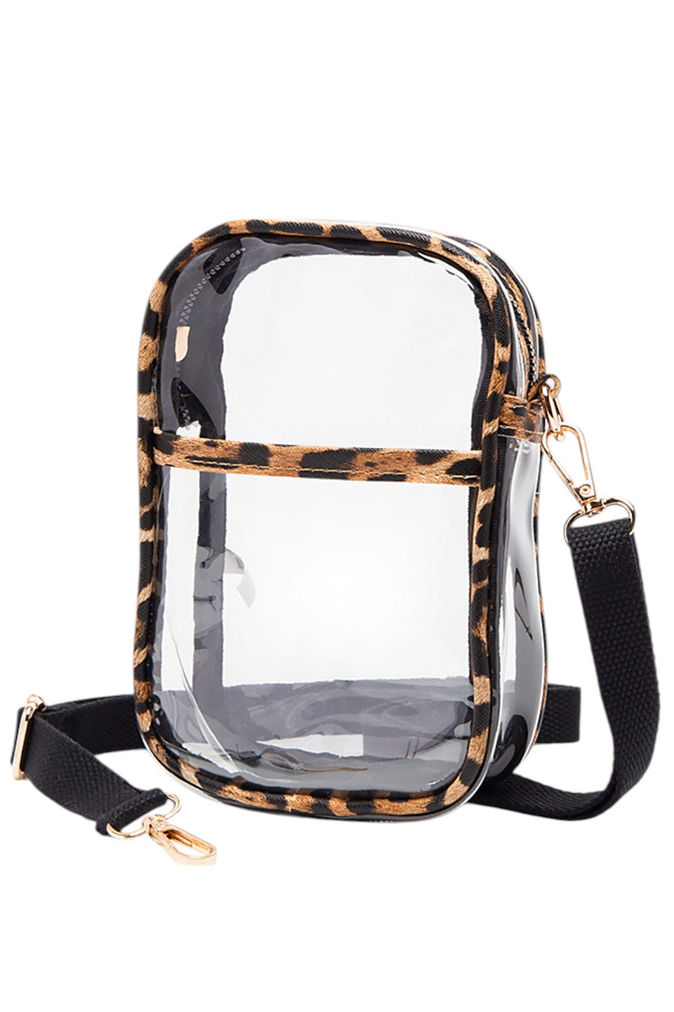 Leopard Clear Crossbody Stadium Bag combines functionality with compliance, featuring a fully transparent design that meets most stadium security requirements. Its lightweight construction and adjustable crossbody strap provide comfort and ease of use, allowing quick access to your essentials while keeping them visible for hassle-free entry. Ideal for sports events, concerts, and venues with strict bag policies. 