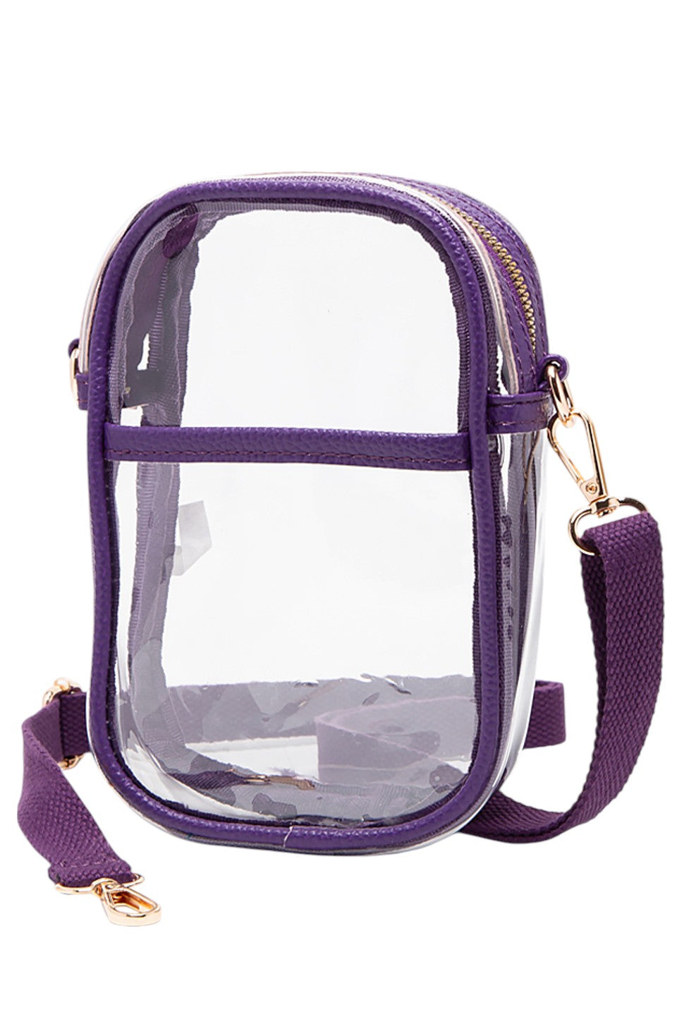 Purple Clear Crossbody Stadium Bag combines functionality with compliance, featuring a fully transparent design that meets most stadium security requirements. Its lightweight construction and adjustable crossbody strap provide comfort and ease of use, allowing quick access to your essentials while keeping them visible for hassle-free entry. Ideal for sports events, concerts, and venues with strict bag policies. 