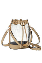 Gold Clear Crossbody Stadium Bucket Bag offers a sleek, transparent design ideal for stadium events and venues with clear bag policies. Its bucket shape provides ample space for essentials while maintaining a compact profile. The adjustable crossbody strap ensures comfortable, hands-free carrying, making it a practical choice for active outings. Crafted for durability and easy visibility, this bag combines functionality with compliance, perfect for those seeking convenience without sacrificing style.