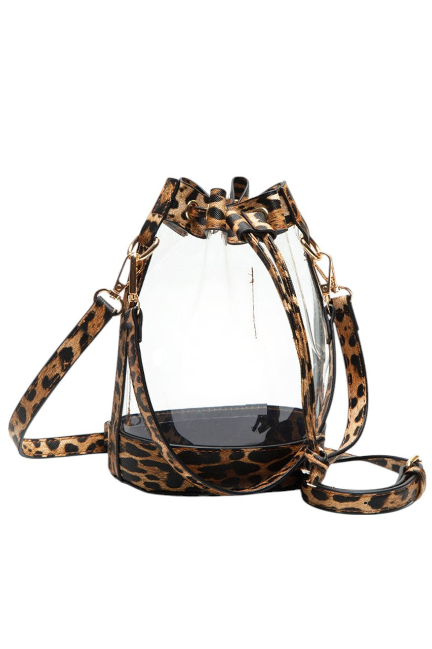 Leopard Clear Crossbody Stadium Bucket Bag offers a sleek, transparent design ideal for stadium events and venues with clear bag policies. Its bucket shape provides ample space for essentials while maintaining a compact profile. The adjustable crossbody strap ensures comfortable, hands-free carrying, making it a practical choice for active outings. Crafted for durability and easy visibility, this bag combines functionality with compliance, perfect for those seeking convenience without sacrificing style.