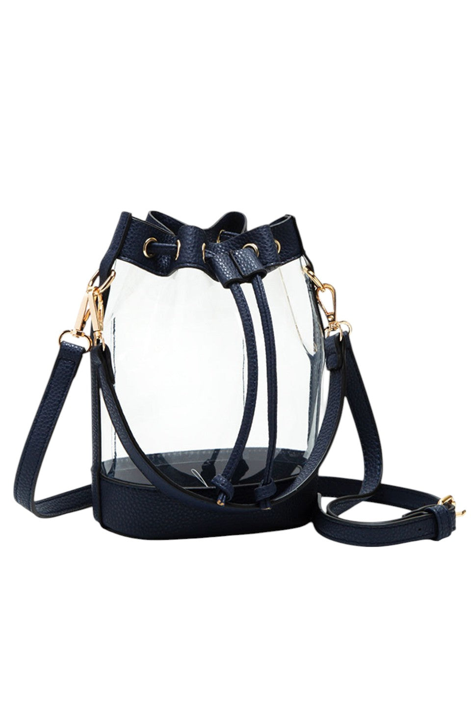 Navy Clear Crossbody Stadium Bucket Bag offers a sleek, transparent design ideal for stadium events and venues with clear bag policies. Its bucket shape provides ample space for essentials while maintaining a compact profile. The adjustable crossbody strap ensures comfortable, hands-free carrying, making it a practical choice for active outings. Crafted for durability and easy visibility, this bag combines functionality with compliance, perfect for those seeking convenience without sacrificing style.