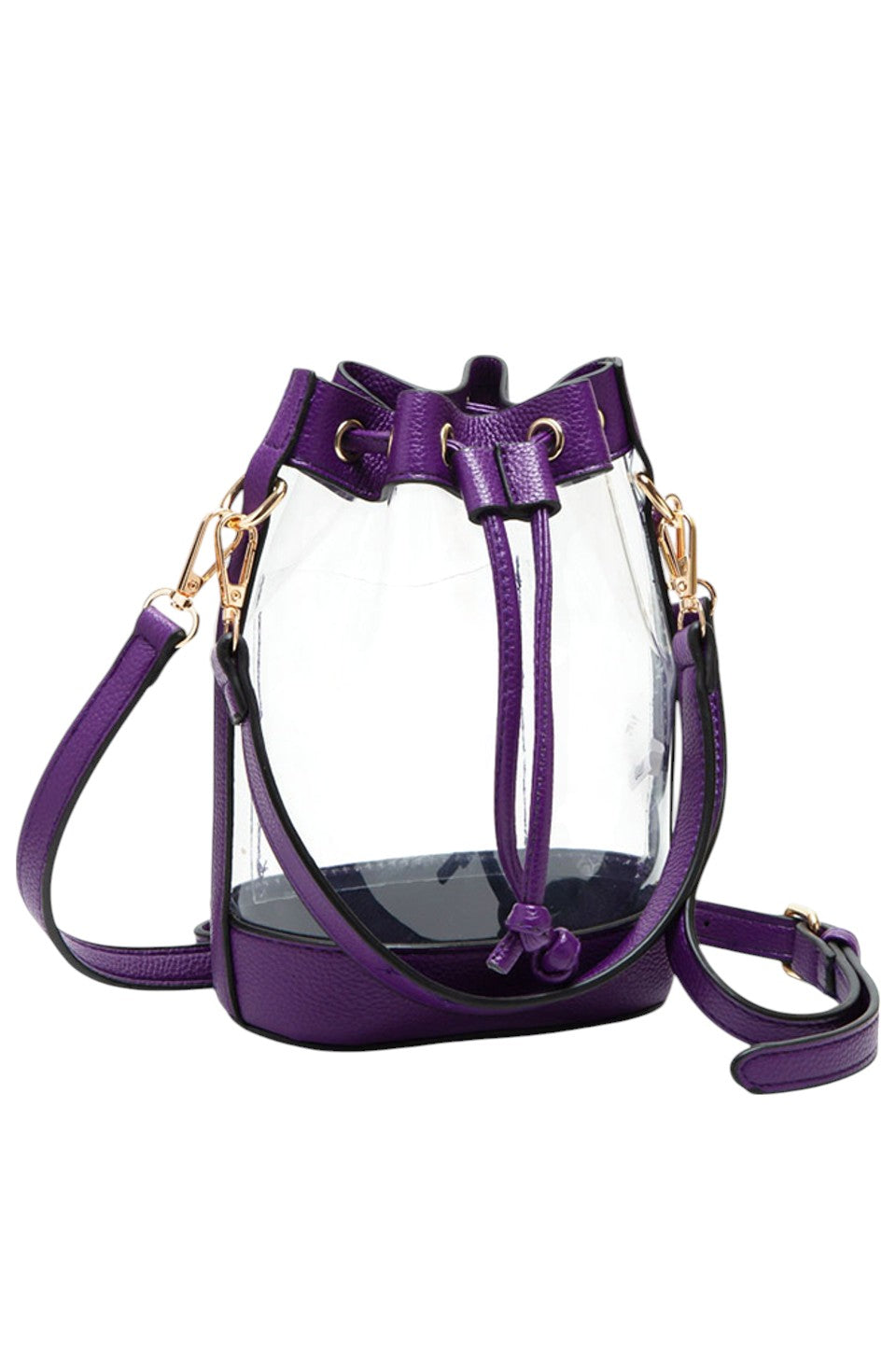 Clear Crossbody Stadium Bucket Bag offers a sleek, transparent design ideal for stadium events and venues with clear bag policies. Its bucket shape provides ample space for essentials while maintaining a compact profile. The adjustable crossbody strap ensures comfortable, hands-free carrying, making it a practical choice for active outings. Crafted for durability and easy visibility, this bag combines functionality with compliance, perfect for those seeking convenience without sacrificing style.