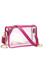 Fuchsia Clear Rectangle Stadium Concert Crossbody Bag offers a sleek, transparent design ideal for event security compliance. Its rectangular shape provides ample space for essentials while maintaining a compact profile. The adjustable crossbody strap ensures comfortable wear, making it perfect for concerts and stadium visits where quick access and visibility are essential. Durable materials guarantee longevity, combining practicality with modern style for hassle-free outings. 