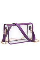 Purple Clear Rectangle Stadium Concert Crossbody Bag offers a sleek, transparent design ideal for event security compliance. Its rectangular shape provides ample space for essentials while maintaining a compact profile. The adjustable crossbody strap ensures comfortable wear, making it perfect for concerts and stadium visits where quick access and visibility are essential. Durable materials guarantee longevity, combining practicality with modern style for hassle-free outings. 