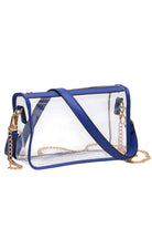 RoyalBlue Clear Rectangle Stadium Concert Crossbody Bag offers a sleek, transparent design ideal for event security compliance. Its rectangular shape provides ample space for essentials while maintaining a compact profile. The adjustable crossbody strap ensures comfortable wear, making it perfect for concerts and stadium visits where quick access and visibility are essential. Durable materials guarantee longevity, combining practicality with modern style for hassle-free outings. 