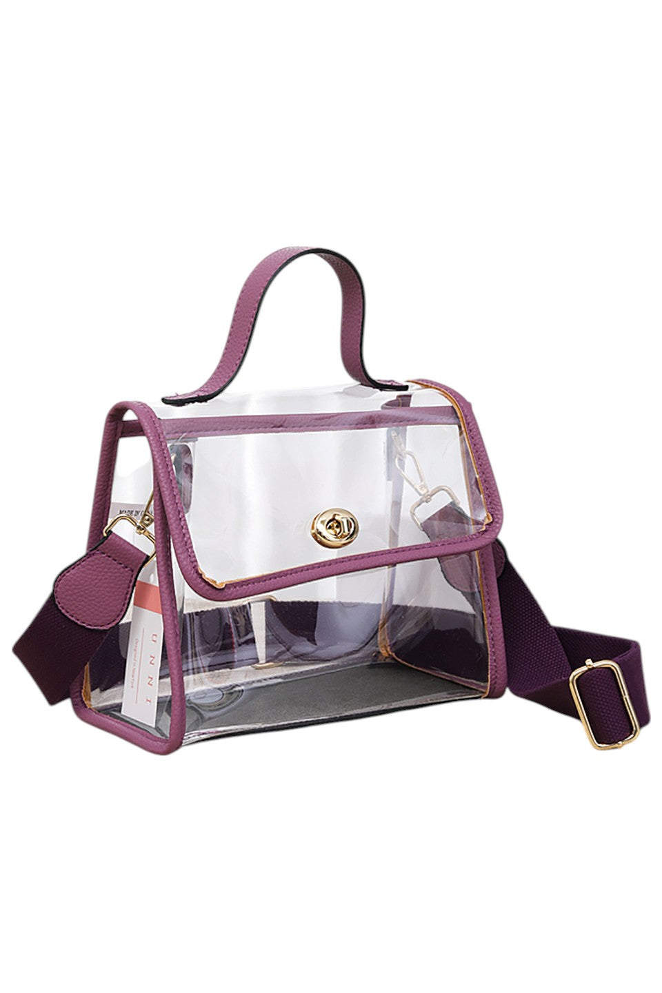 Clear Stadium Crossbody Hand Bag offers a transparent design ideal for quick security checks at events. Its compact size and adjustable strap provide hands-free convenience and comfortable wear. Crafted for durability, this bag combines practicality with style, making it perfect for stadiums, concerts, and everyday use where clear visibility of contents is required.