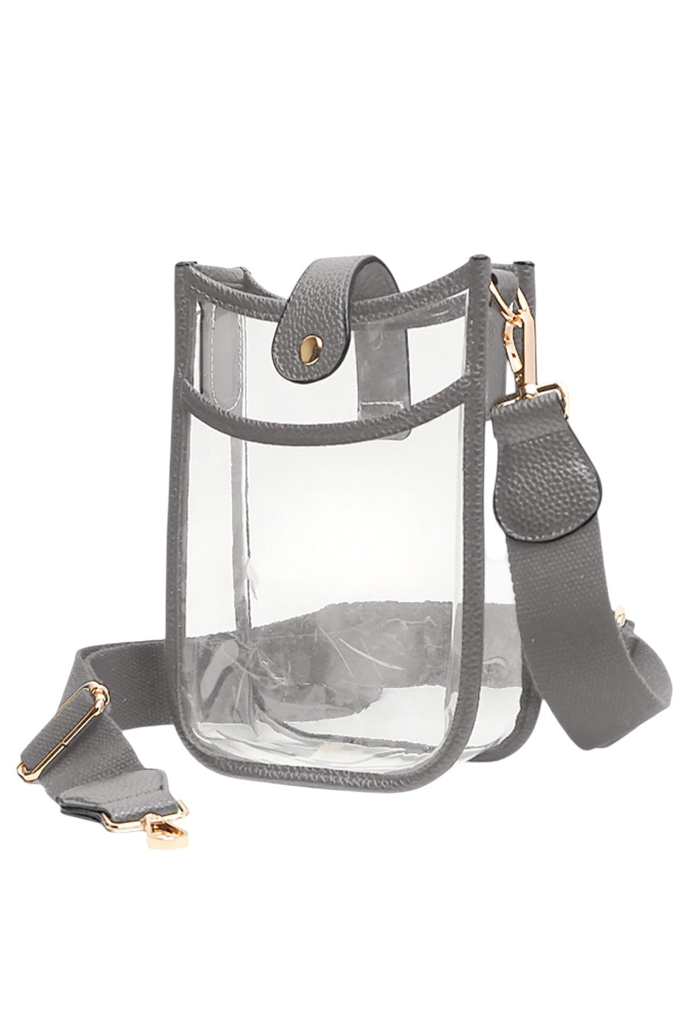 Clear Stadium Crossbody Mini Bag offers a sleek, transparent design ideal for event venues with strict bag policies. Its compact size ensures convenience without sacrificing style, while the adjustable crossbody strap provides comfortable, hands-free wear. Crafted for durability and easy access, this mini bag is perfect for securely carrying essentials at stadiums, concerts, or festivals. 