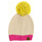 Color Block Knitted Sherpa Pom C.C Beanie - Beige - Beanies