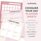 Conquer Your Day Planner Sheets (Daily, Weekly & Monthly - A5 Planner Refills, 6-Month Supply) - Multitasky