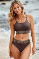 Leopard Trim Scoop Neck Bikini Set - Charming Charlie
