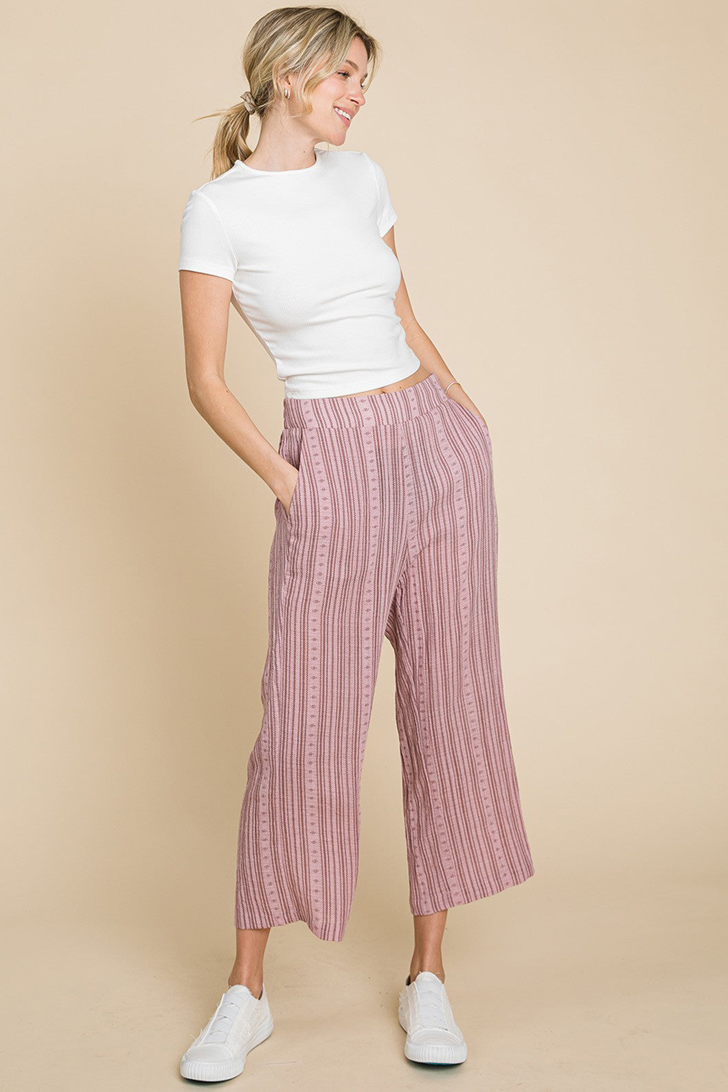 Cotton Bleu by Nu Lab Striped Elastic Waist Wide Leg Pants - Charming Charlie