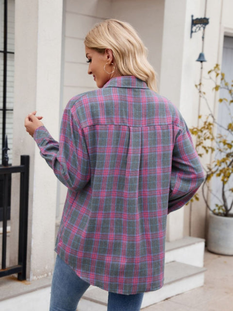 Collared Neck Long Sleeve Pocketed Shirt